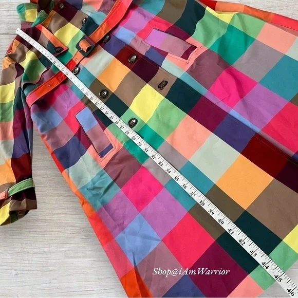 Rainbow checkered NWT double breasted belted trench coat *shop@iamwarrior - Picture 15 of 16